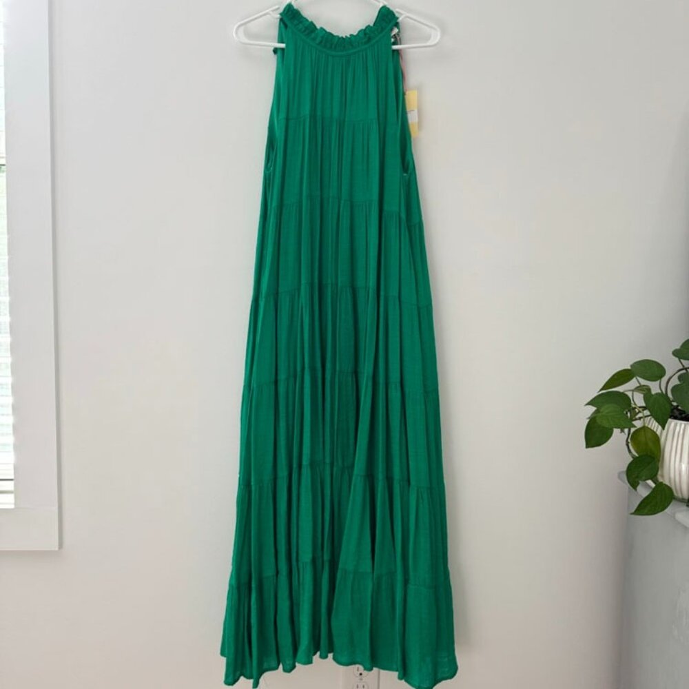 NWT Entro Among the Evergreens Tiered Halter Tie Back Maxi Dress